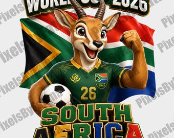 South Africa Mascot PNG, Soccer Fan Digital Download, World Cup 2026 Football Sublimation Design, Springbok Cartoon PNG