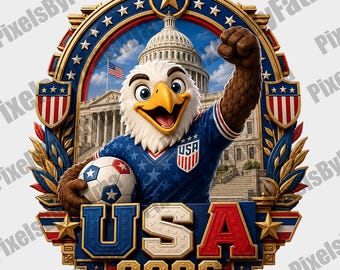 USA 2026 Png, USA Eagle Soccer Mascot, American Football Fan Shirt, Sublimation Design, Digital Download