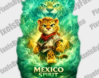 Mexico Spirit PNG, Jaguar Cub Mascot Fantasy Design, Mexican Heritage Digital Download for Shirts & Sublimation