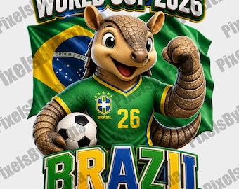 Brazil Armadillo Mascot PNG, Brazil Soccer Digital Download, Football Fan Sublimation Design, World Cup 2026 PNG