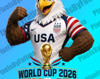 Diseño PNG de águila para la Copa Mundial de EE. UU. 2026, gráfico para aficionados al fútbol americano, diseño de camiseta patriótica de EE. UU., descarga instantánea.