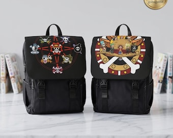 One Piece Backpack, Anime School Bag, Monkey D Luffy Rucksack, Straw Hat Pirates Backpack, Chibi Anime Laptop Bag, Gift for Anime Fans