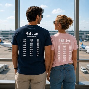 Benutzerdefinierte Flugbuch T-Shirt Personalisierte Airport Codes Tee | -Reise-Hemd | Vielflieger | Reise-Liebhaber Geschenk | Geschenk für Paare ANSATZ