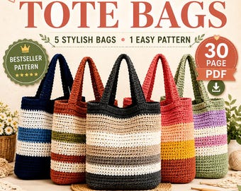 5 Crochet Tote Bag Patterns | Beginner Friendly Market Bag Tutorial (PDF Download)