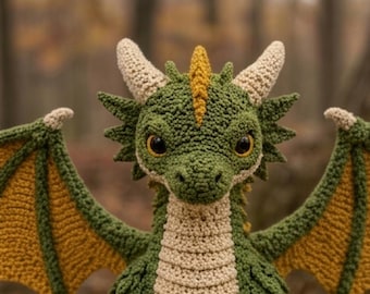 Patrón de ganchillo de dragón del bosque / Peluche amigurumi del bosque en PDF (descarga digital)