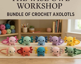 Paquete de patrones de ajolotes de ganchillo / 10 combinaciones de colores para amigurumi (patrón en PDF)