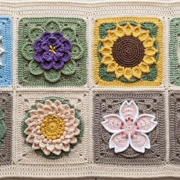Floral Granny Square Crochet Patterns • 8 Advanced Flower Designs (PDF Download)