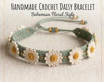 Patrón de pulsera de margaritas a crochet – Joyería de amistad estilo boho (Descarga en PDF)
