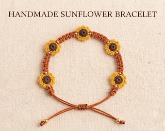Patrón de pulsera de girasol a crochet – Joyería de microcrochet, nudo deslizante otoñal (descarga en PDF)