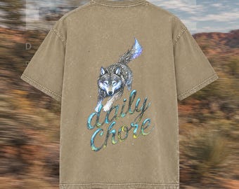 Daily Chore Wolf Oversize Acid Wash Shirt – Ultra Running T-Shirt