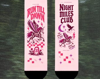 Night Miles Club socks | Pink Pegasus Run Till Dawn crew socks
