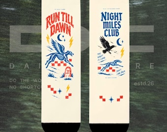 Run Till Dawn Pegasus Socks | Night Miles Club Crew Socks - Halloween Running Socks for Runners