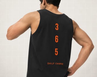 Black men's tank top "365" - cotton gym shirt with Daily Chore print