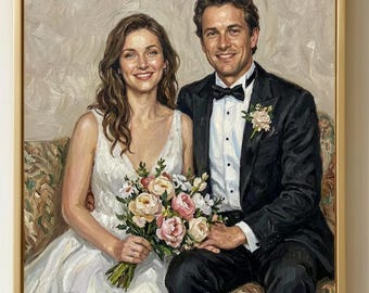 Benutzerdefinierte handgemaltes Hochzeitspaar Ölgemälde vom Foto, personalisierte Braut und Bräutigam Porträt, Vintage romantische Erbstück Wandkunst