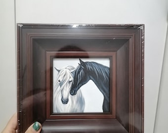 Mini Framed Horse Oil Painting, Original Hand‑Painted Tiny Equine Portrait Art,Vintage Wooden Frame,Small Shelf Decor, Equestrian Lover Gift