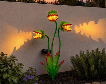 Gepersonaliseerde tuinsteker met zonne-energie voor de Venusvliegenval, Halloween tuindecoratie, op maat gemaakte lamp voor vleesetende planten, griezelige tuindecoratie voor buiten
