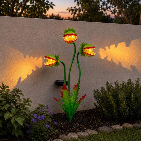 Personalized Solar Venus Flytrap Garden Stake, Halloween Garden Decor, Custom Carnivorous Plant Light, Spooky Outdoor Yard Decoration