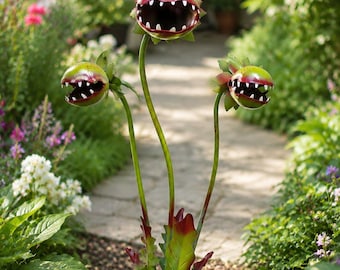 Personalized Venus Fly Trap Garden Stake, Metal Carnivorous Plant Decor, Funny Outdoor Garden Art, Custom Text Yard Sign, Unique Garden Gift