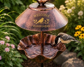 Gepersonaliseerde vogelvoederpaal, metalen vogelbad voor in de tuin, tuindecoratie, vogelvoederstation met aangepaste tekst, uniek tuincadeau