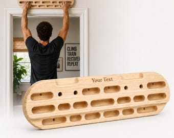 Gepersonaliseerd houten hangboard, klimbord voor vingerklimmen, optrekplank, klimbord met 19 grepen, wandgemonteerd cadeau voor thuisgym