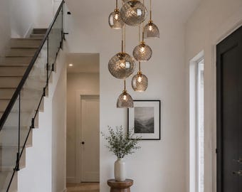 Lámpara colgante moderna de cristal: acabados en oro, gris y champán – Isla de cocina/Comedor