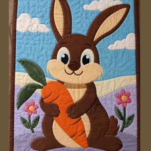 Verspieltes Häschen-Baby-Quilt-Muster, Kaninchen-Applikation, Quilt-Muster, PDF, Kinderzimmer-Schnittmuster, Baby-Decke, Nähen-Muster