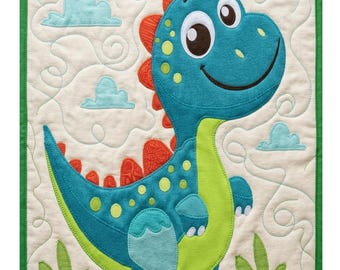 Patrón PDF para edredón de bebé con diseño de dinosaurios / Edredón de patchwork con apliques de dinosaurios / Tapiz para la habitación del bebé / Decoración para la habitación infantil