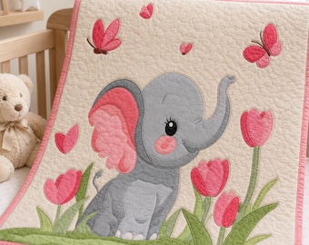 Patrón de colcha con apliques de elefante bebé / Patrón de patchwork de elefante en PDF para colcha infantil / Patrón de costura para regalo de baby shower
