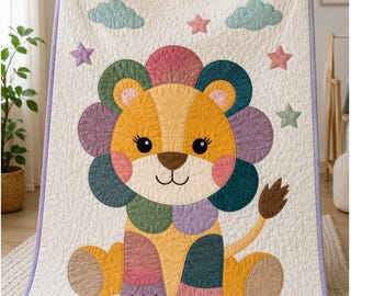 Patrón de edredón para bebé "Leoncito", patrón de edredón con apliques de león, edredón para bebé, decoración de habitación infantil con animales, patrón de costura en PDF, patchwork de león