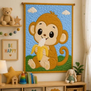Baby Monkey Applique Quilt Pattern | Jungle Nursery Sewing Project (PDF)