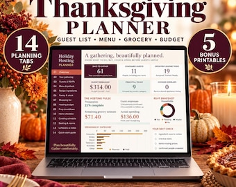 Thanksgiving Planner Google Sheets | Friendsgiving Potluck, Guest List, Menu, Grocery & Budget Spreadsheet