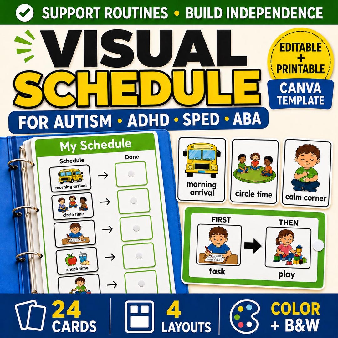Visual Schedule Printable for Autism ADHD, Editable Canva Routine Cards ...