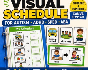 Visual Schedule Printable for Autism ADHD, Editable Canva Routine Cards, First Then Board, ABA SPED Resource