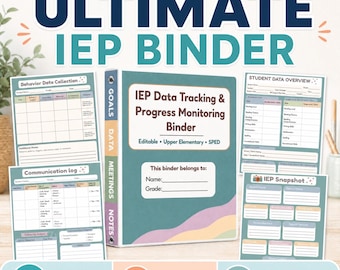 Editable IEP Data Binder, Special Education Planner, Progress Monitoring Goal Tracker, SPED Teacher Canva Template PDF