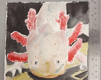 Axolotl Dwarf Salamander Original Watercolor Painting - Not a Print!