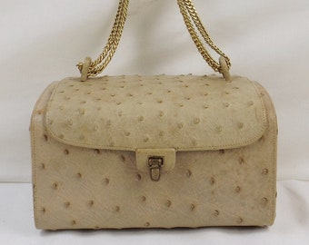 NETTIE ROSENSTEIN Khaki Ostrich Leather Box Purse