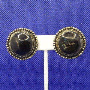 Antique Silver and Onyx Clip On Earrings
