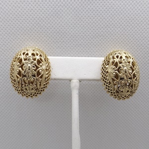 Gold Filigree Domed Oval Clip On Earrings