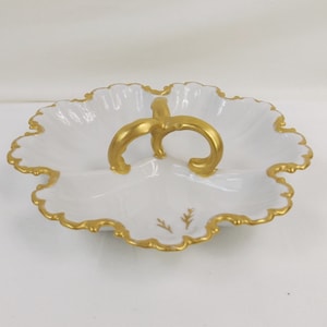 Gilded Porcelain Divided Dish with Handle