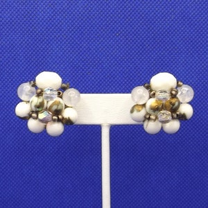 WESTERN GERMANY Antique Gold and White Clip On Earrings