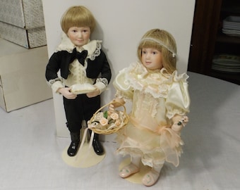 NIB 1990 Franklin Heirloom Dolls Gibson Girl Wedding Flower Girl Ring Bearer