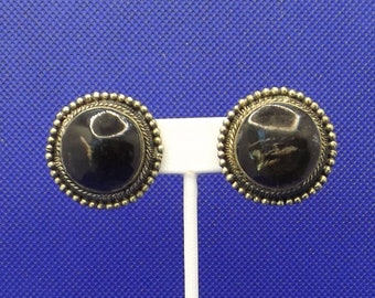 Antique Silver and Onyx Clip On Earrings
