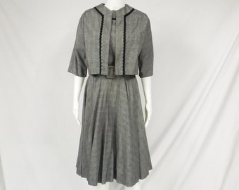 Ca. 1950s Black and White Plaid Dress with Jacket US Size Small to Medium