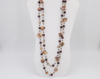 60 Inch Copper Faux Pearl and Mother of Pearl Necklace