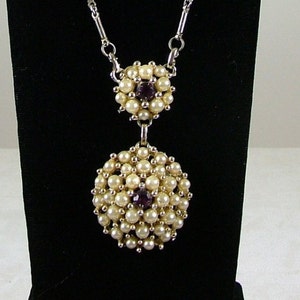 Pearl and Amethyst Necklace and Earring Demi Parure Set