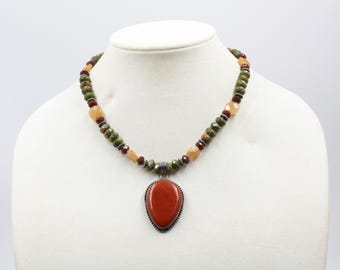 Roter Jaspis und Sterling Silber Anhänger Halskette