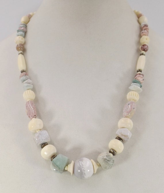 Soft Neutral Bone and Stone Necklace - image 2