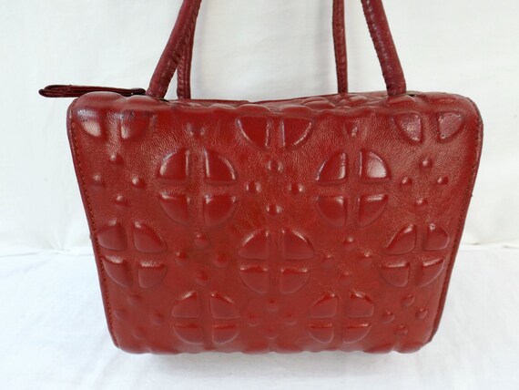 Red Embossed Box Mid Century Embossed Oxblood Red Leather Gift Box Han… - Gem