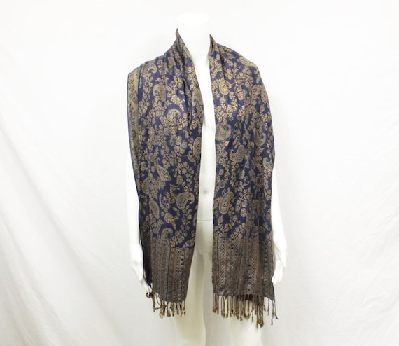 インポートロッサ アンサンブル BINDAシルク ペイズリー 青　44サイズ BINDYA Woven Paisley Scarf or Wrap - Etsy