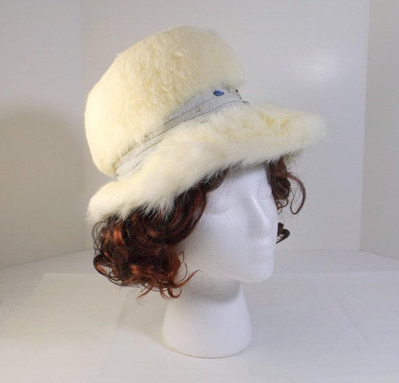 CHRISTINE ORIGINAL Jeweled White Rabbit Fur Hat - image 1